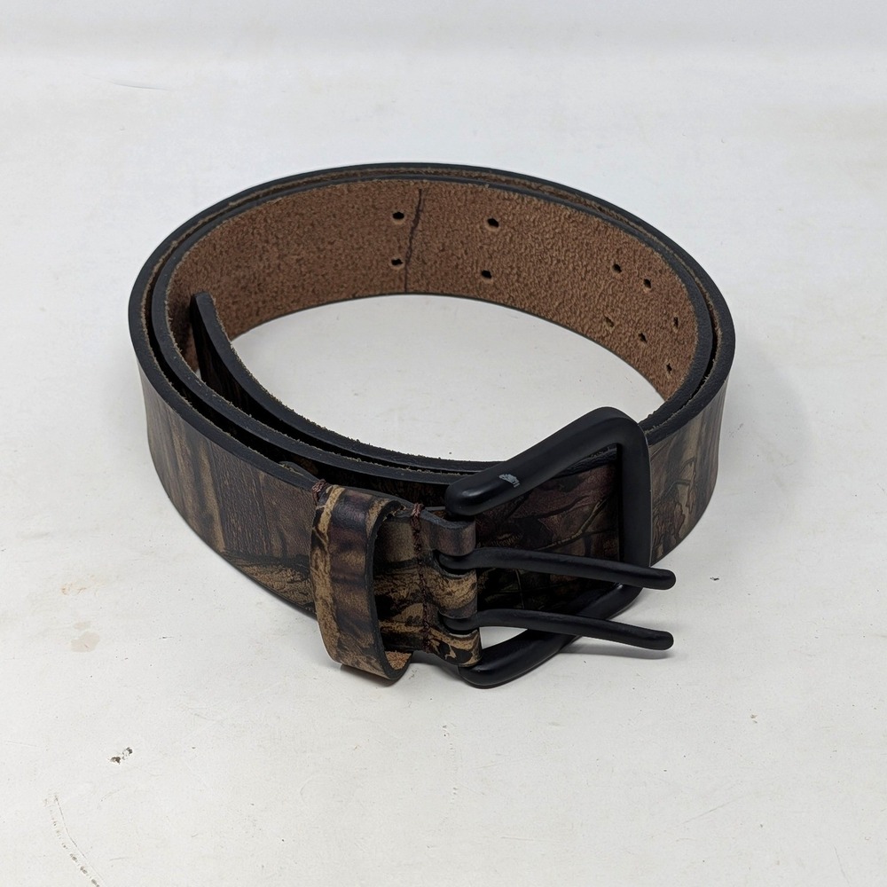 Camouflage Genuine Leather Double Prong Belt Forest Oak Camo 1402 Mens Size M